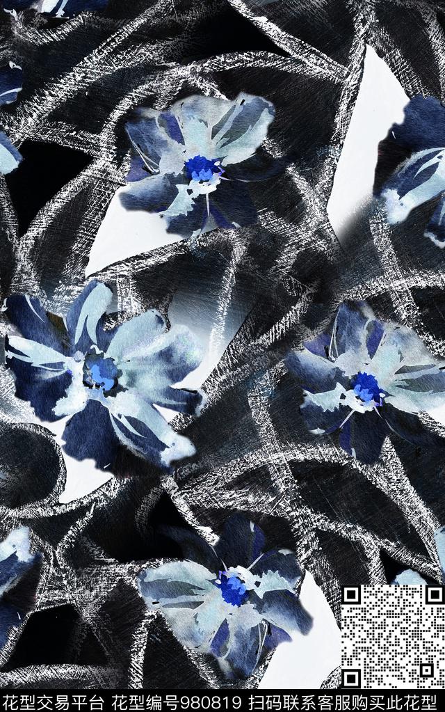 民族风抽象花卉数码印花华亿平台下载（图片编号: 980819） - 瓦栏（Walan）