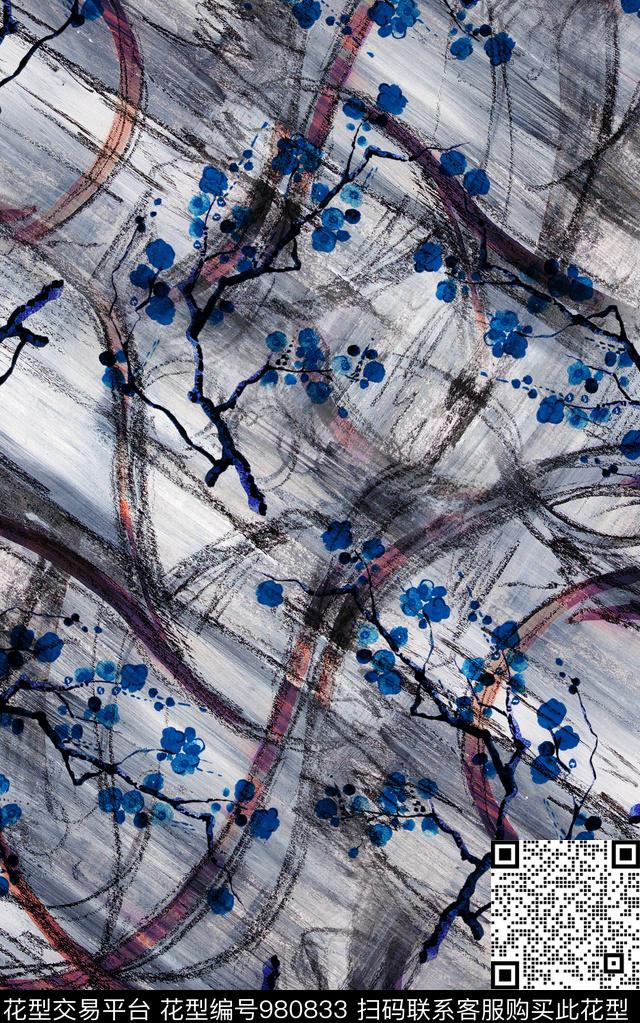 民族风抽象花卉数码印花华亿平台下载（图片编号: 980833） - 瓦栏（Walan）