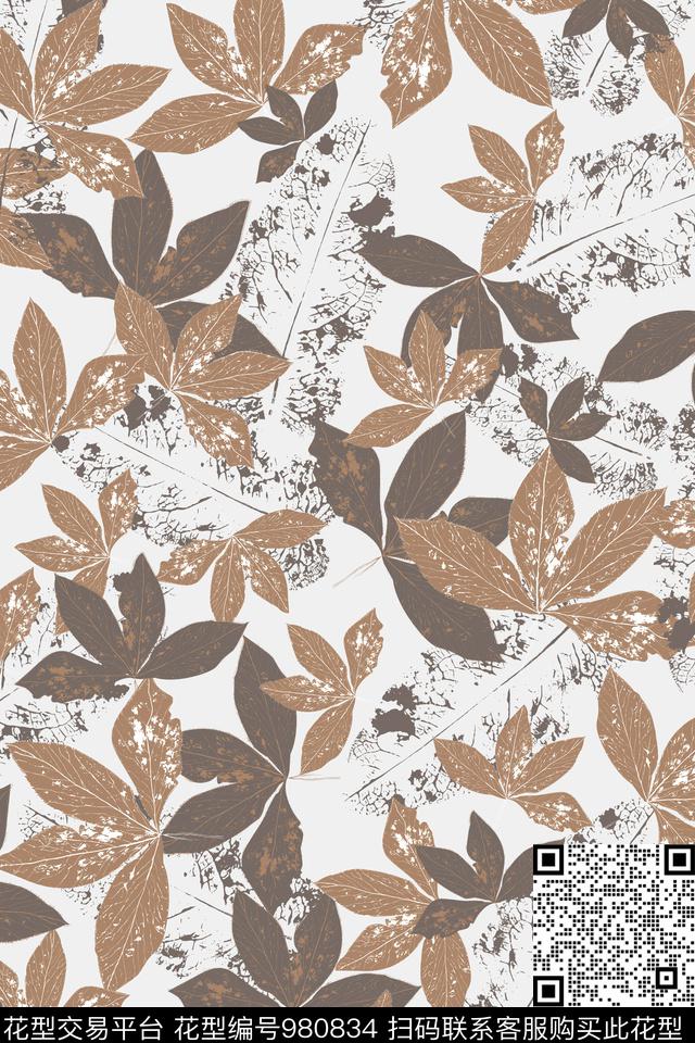 枫叶抽象手绘花卉传统印花华亿平台下载（图片编号: 980834） - 瓦栏（Walan）