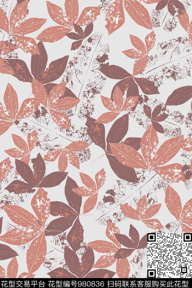 枫叶抽象手绘花卉传统印花华亿平台下载（图片编号: 980836） - 瓦栏（Walan）