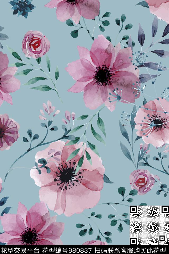 水彩花卉手绘花卉花卉传统印花华亿平台下载（图片编号: 980837） - 瓦栏（Walan）