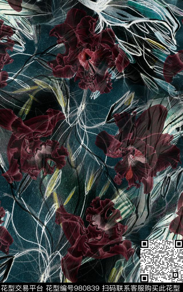 民族风抽象花卉数码印花华亿平台下载（图片编号: 980839） - 瓦栏（Walan）