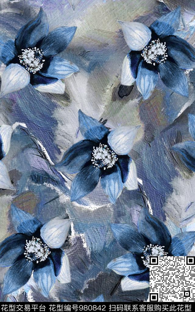 民族风抽象花卉数码印花华亿平台下载（图片编号: 980842） - 瓦栏（Walan）