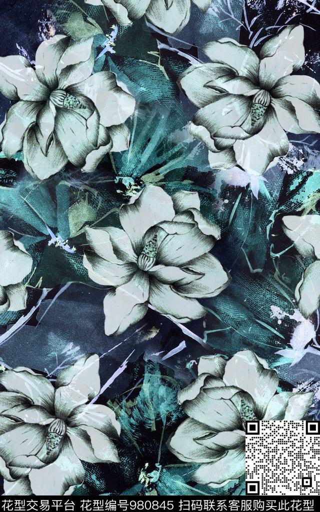 民族风抽象花卉数码印花华亿平台下载（图片编号: 980845） - 瓦栏（Walan）