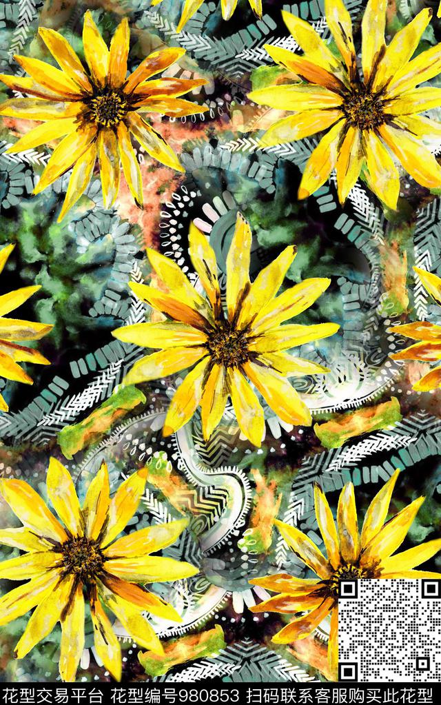 中国风民族风抽象数码印花华亿平台下载（图片编号: 980853） - 瓦栏（Walan）