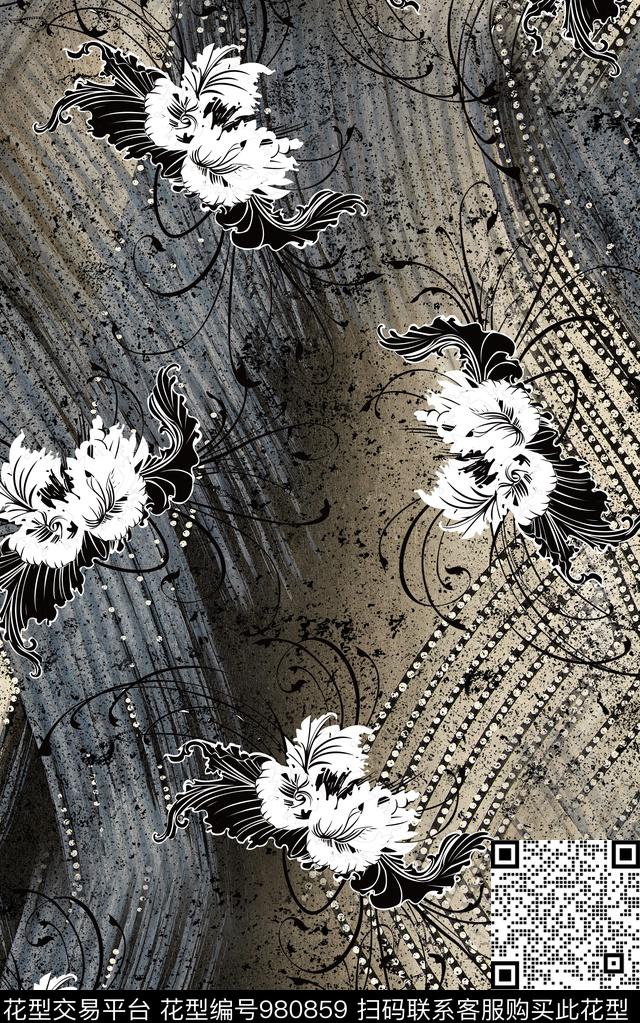 民族风抽象花卉数码印花华亿平台下载（图片编号: 980859） - 瓦栏（Walan）
