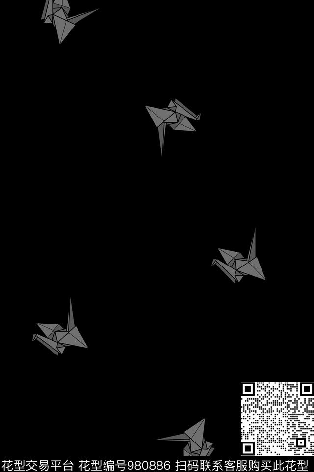 男装简约纸鹤数码印花华亿平台下载（图片编号: 980886） - 瓦栏（Walan）