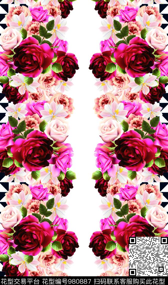 数码华亿平台玫瑰花几何数码印花华亿平台下载（图片编号: 980887） - 瓦栏（Walan）