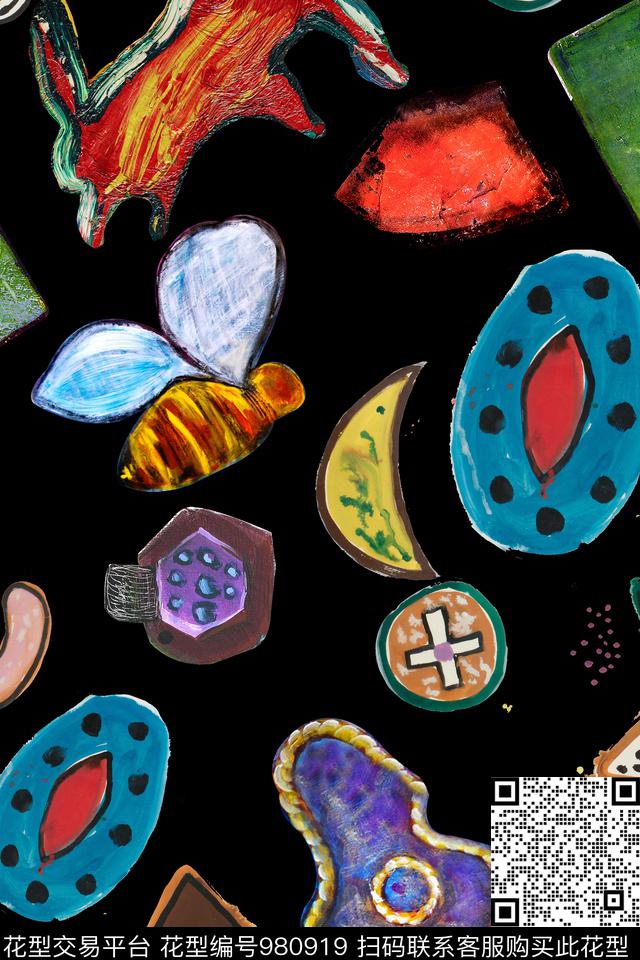 肌理抽象几何数码印花华亿平台下载（图片编号: 980919） - 瓦栏（Walan）