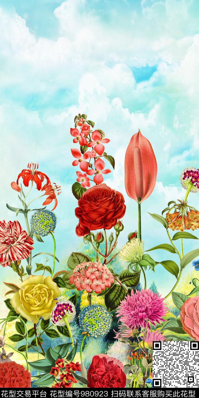 花卉定位花女装定位花数码印花华亿平台下载（图片编号: 980923） - 瓦栏（Walan）