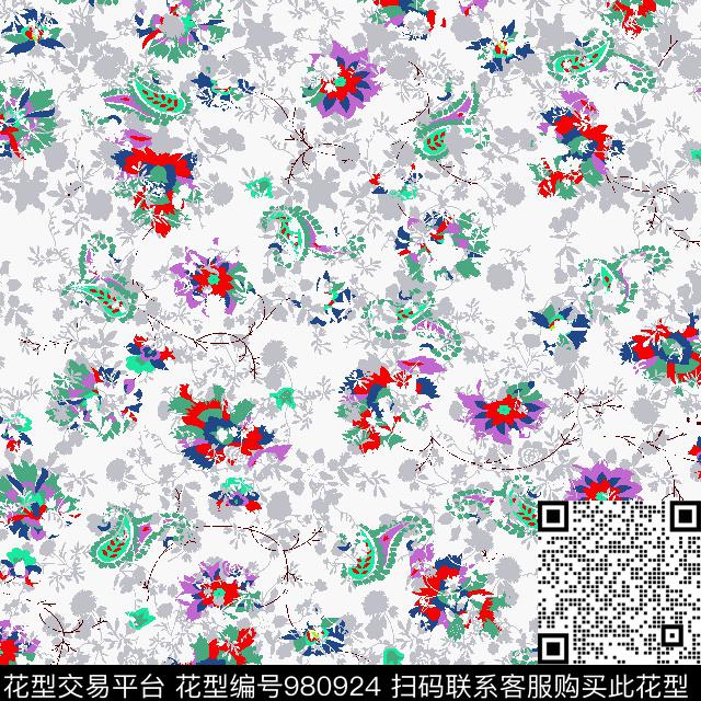 小碎花抽象花卉传统印花华亿平台下载（图片编号: 980924） - 瓦栏（Walan）