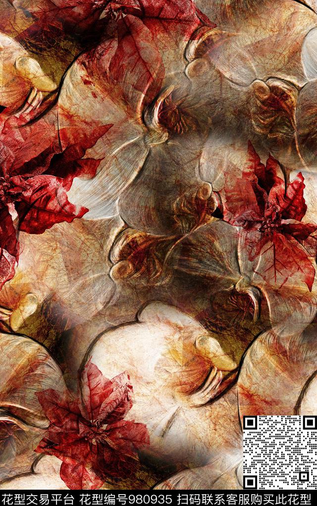 肌理抽象笔触数码印花华亿平台下载（图片编号: 980935） - 瓦栏（Walan）