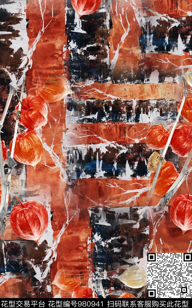 肌理抽象笔触数码印花华亿平台下载（图片编号: 980941） - 瓦栏（Walan）