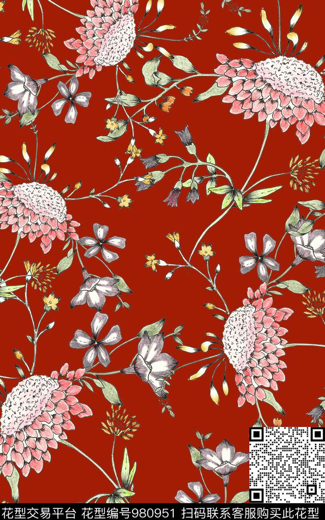 小碎花花卉数码印花华亿平台下载（图片编号: 980951） - 瓦栏（Walan）