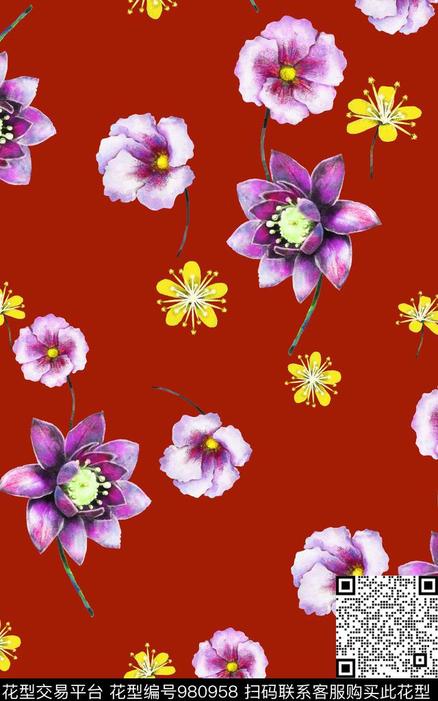 数码华亿平台小碎花花卉数码印花华亿平台下载（图片编号: 980958） - 瓦栏（Walan）