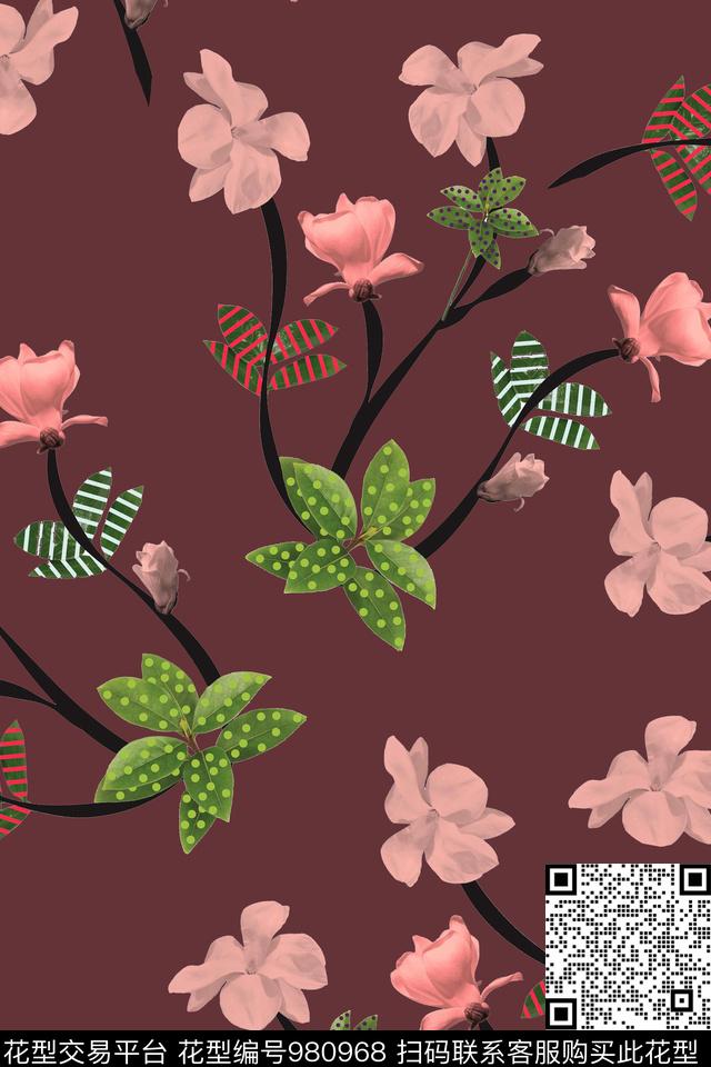 花卉贴布绣花华亿平台数码印花华亿平台下载（图片编号: 980968） - 瓦栏（Walan）