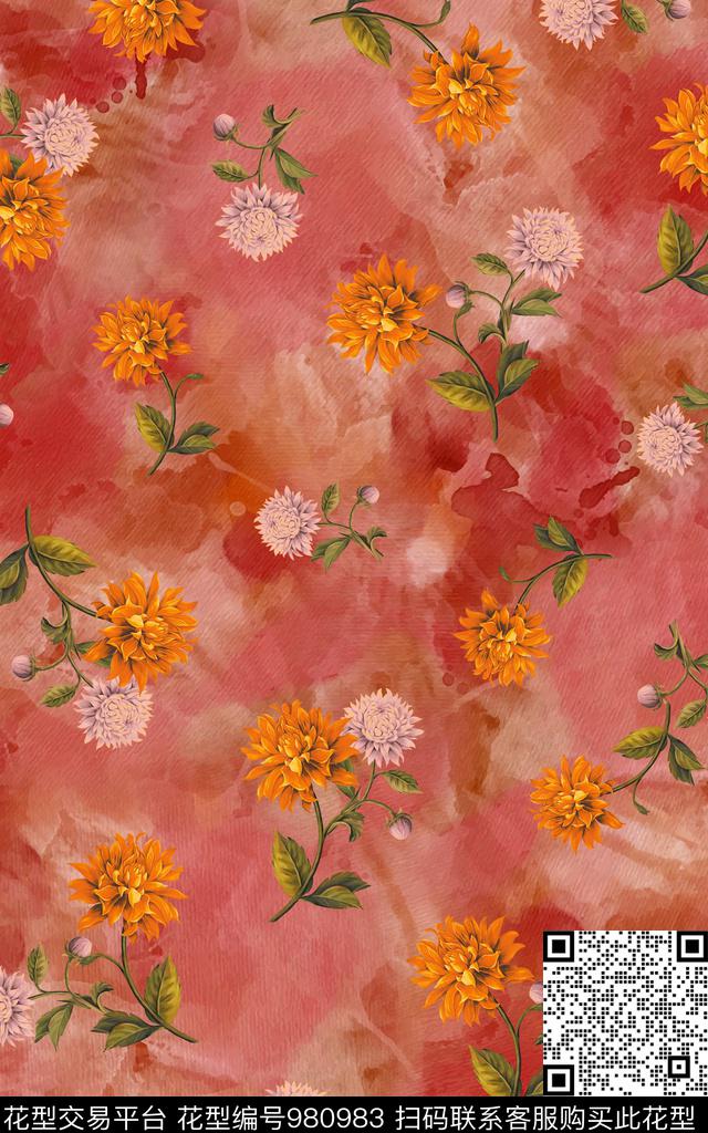 素雅肌理花卉数码印花华亿平台下载（图片编号: 980983） - 瓦栏（Walan）