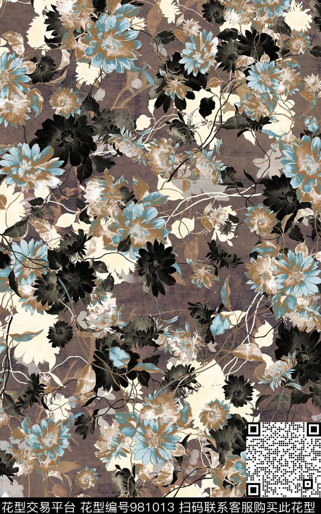 数码华亿平台线条花卉数码印花华亿平台下载（图片编号: 981013） - 瓦栏（Walan）