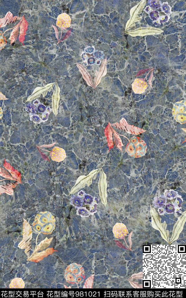 素雅肌理手绘花卉数码印花华亿平台下载（图片编号: 981021） - 瓦栏（Walan）