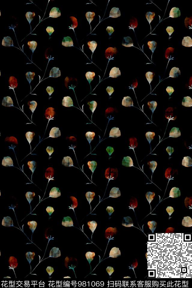 趣味小碎花植物数码印花华亿平台下载（图片编号: 981069） - 瓦栏（Walan）