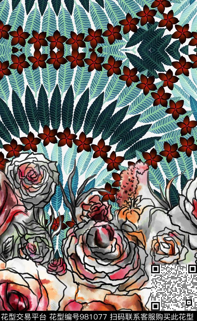 数码华亿平台定位花复古数码印花华亿平台下载（图片编号: 981077） - 瓦栏（Walan）