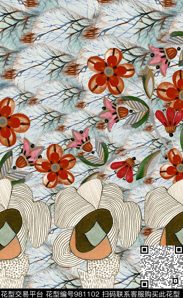 数码华亿平台民族风定位花数码印花华亿平台下载（图片编号: 981102） - 瓦栏（Walan）