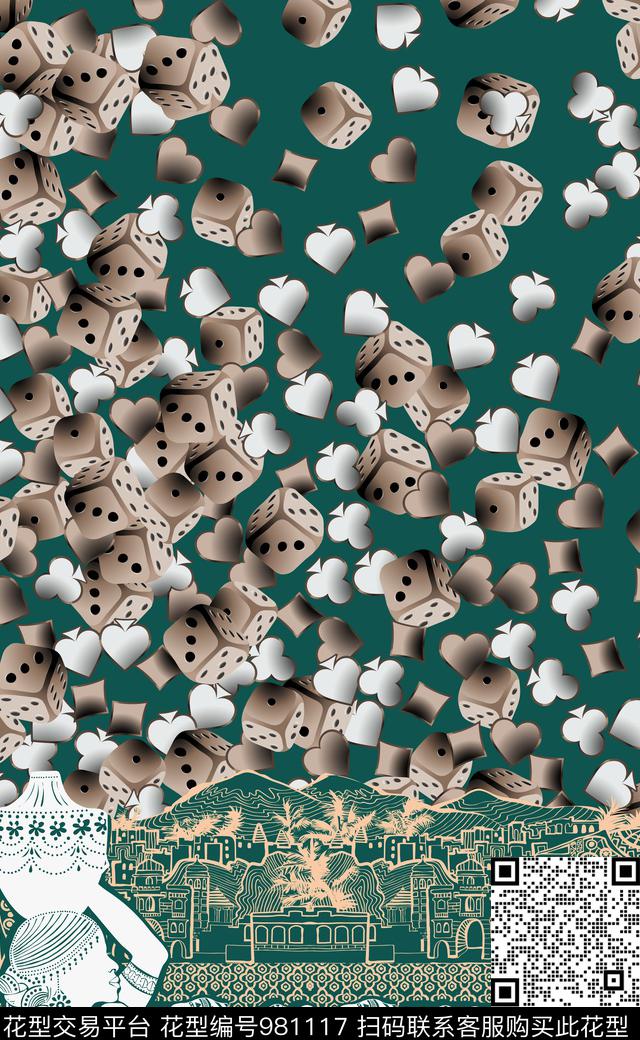 线条几何扑克数码印花华亿平台下载（图片编号: 981117） - 瓦栏（Walan）