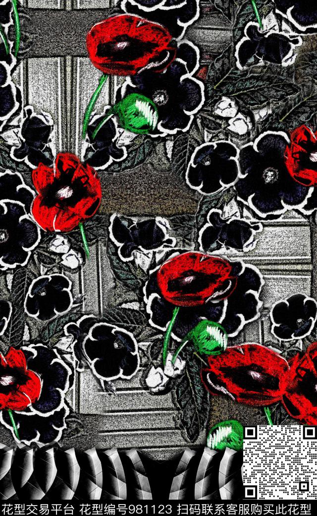 数码华亿平台定位花复古数码印花华亿平台下载（图片编号: 981123） - 瓦栏（Walan）