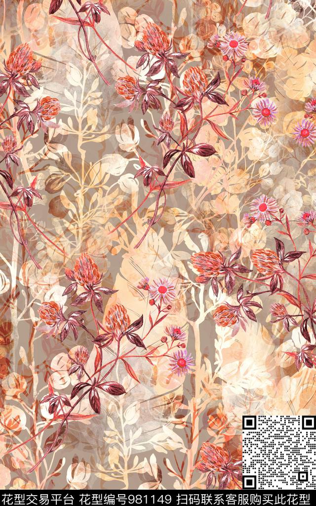 民族风抽象花卉数码印花华亿平台下载（图片编号: 981149） - 瓦栏（Walan）