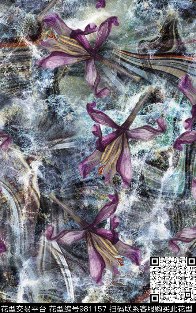 民族风抽象花卉数码印花华亿平台下载（图片编号: 981157） - 瓦栏（Walan）