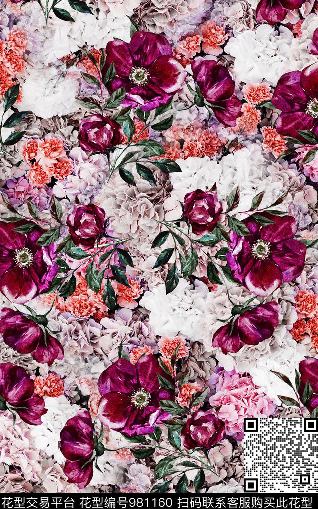 花卉复古大牌风数码印花华亿平台下载（图片编号: 981160） - 瓦栏（Walan）