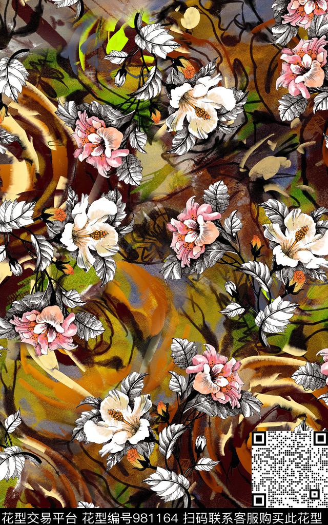 民族风抽象花卉数码印花华亿平台下载（图片编号: 981164） - 瓦栏（Walan）
