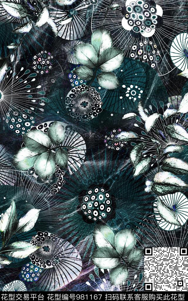 民族风抽象花卉数码印花华亿平台下载（图片编号: 981167） - 瓦栏（Walan）
