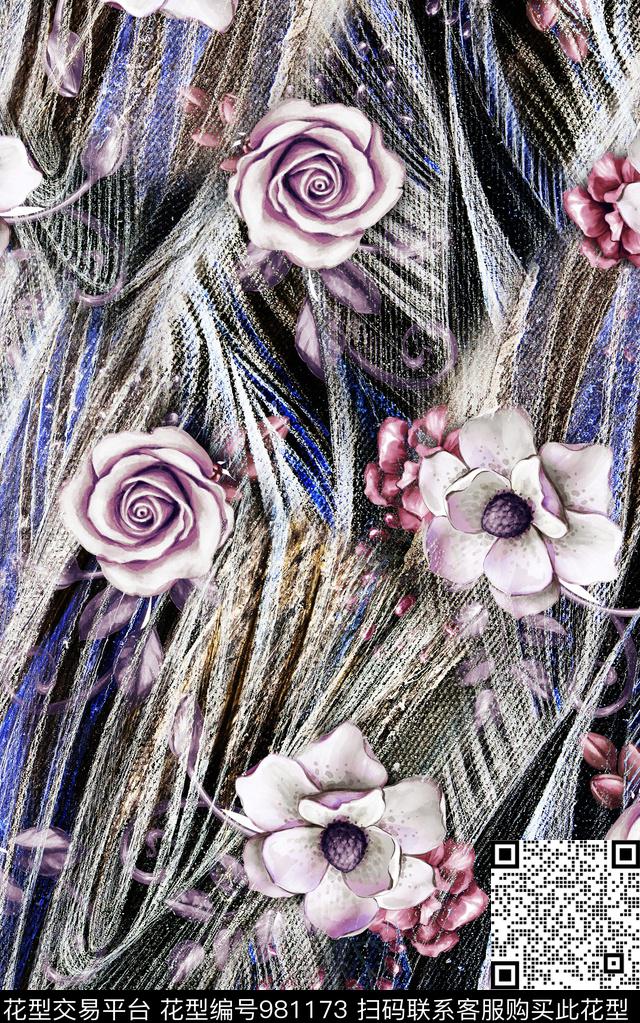 民族风抽象花卉数码印花华亿平台下载（图片编号: 981173） - 瓦栏（Walan）