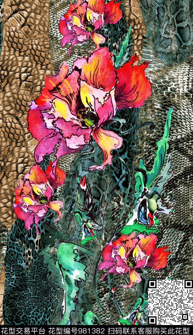 花卉定位花动物纹数码印花华亿平台下载（图片编号: 981382） - 瓦栏（Walan）