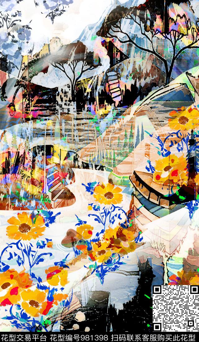 数码华亿平台抽象花卉数码印花华亿平台下载（图片编号: 981398） - 瓦栏（Walan）