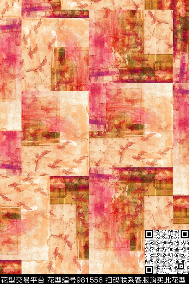 肌理抽象几何数码印花华亿平台下载（图片编号: 981556） - 瓦栏（Walan）