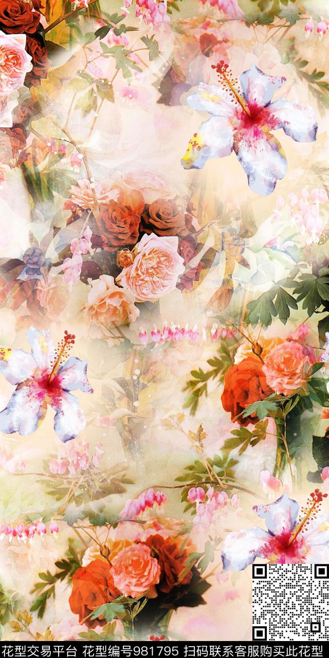 数码华亿平台花卉大牌风数码印花华亿平台下载（图片编号: 981795） - 瓦栏（Walan）