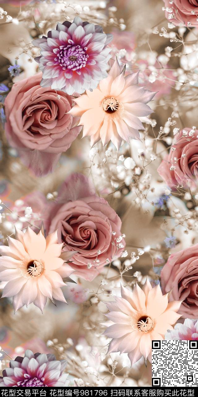 数码华亿平台花卉大牌风数码印花华亿平台下载（图片编号: 981796） - 瓦栏（Walan）