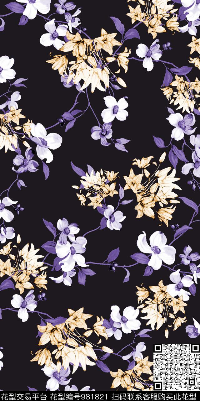 水彩花卉手绘花卉花卉数码印花华亿平台下载（图片编号: 981821） - 瓦栏（Walan）