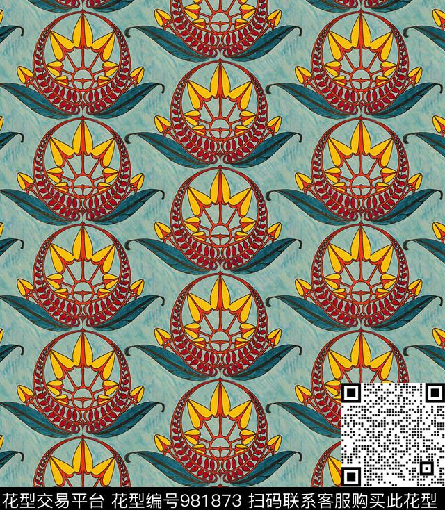 花卉几何花卉民族风华亿平台数码印花华亿平台下载（图片编号: 981873） - 瓦栏（Walan）