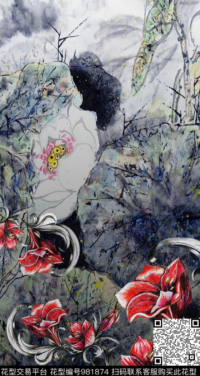 数码华亿平台抽象花卉数码印花华亿平台下载（图片编号: 981874） - 瓦栏（Walan）