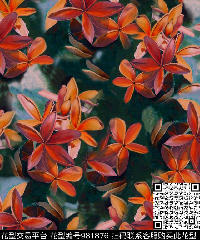 花卉香云纱栀子花数码印花华亿平台下载（图片编号: 981876） - 瓦栏（Walan）