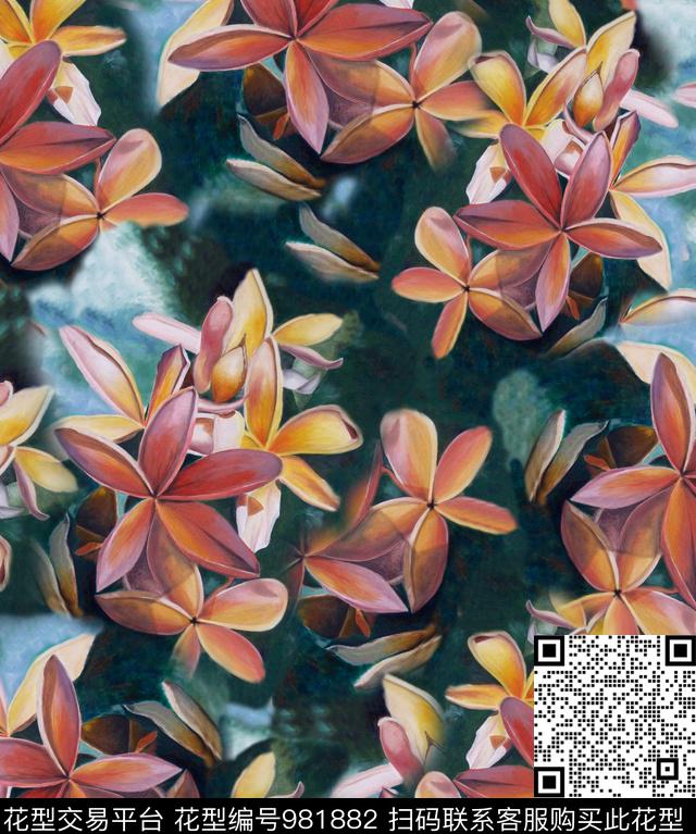 花卉香云纱栀子花数码印花华亿平台下载（图片编号: 981882） - 瓦栏（Walan）