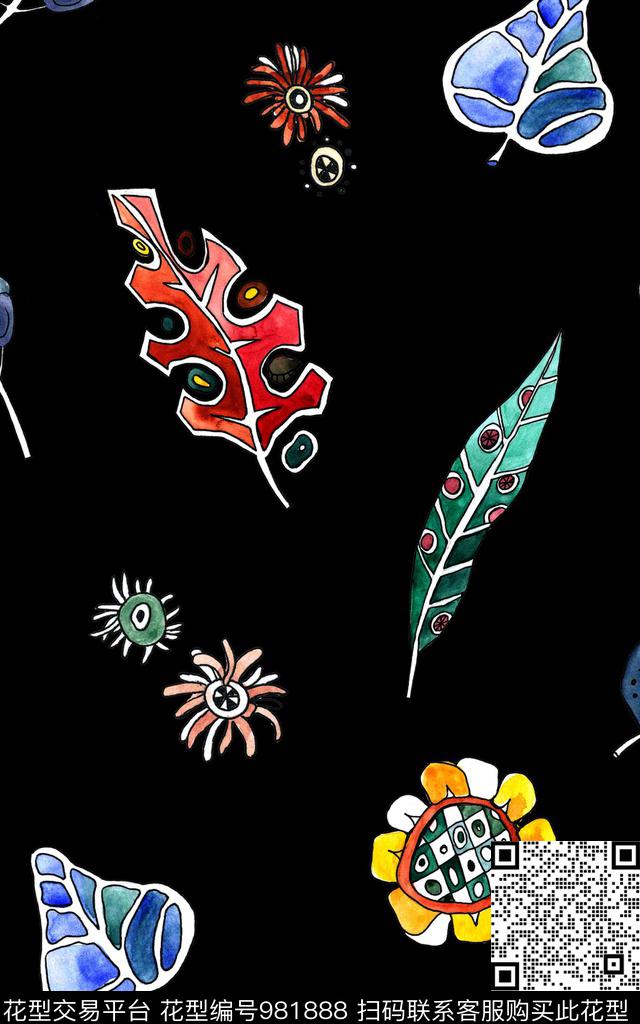 民族风抽象复古数码印花华亿平台下载（图片编号: 981888） - 瓦栏（Walan）