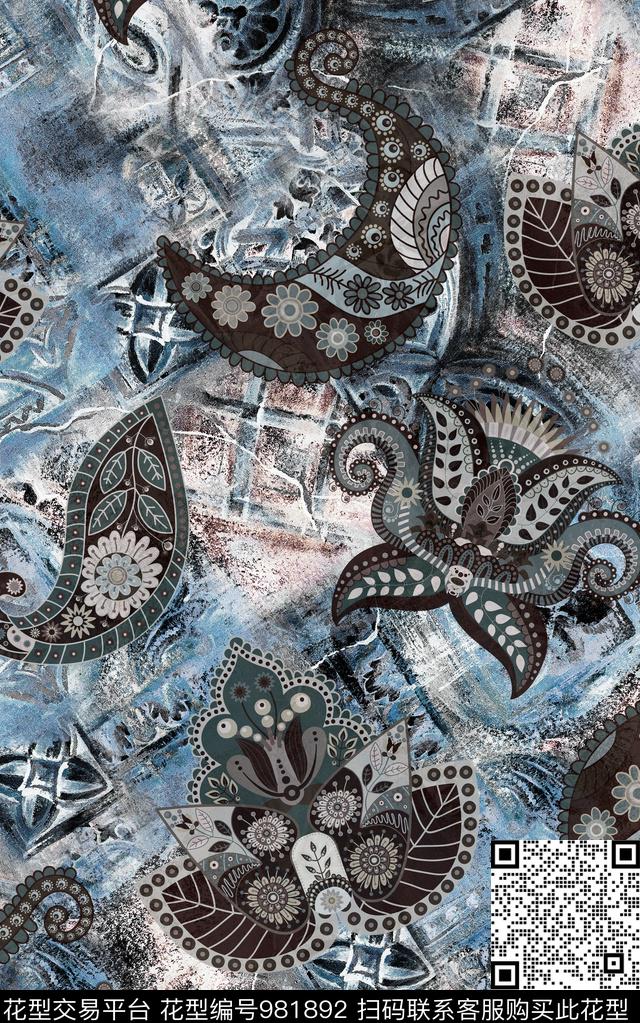 小碎花抽象几何数码印花华亿平台下载（图片编号: 981892） - 瓦栏（Walan）
