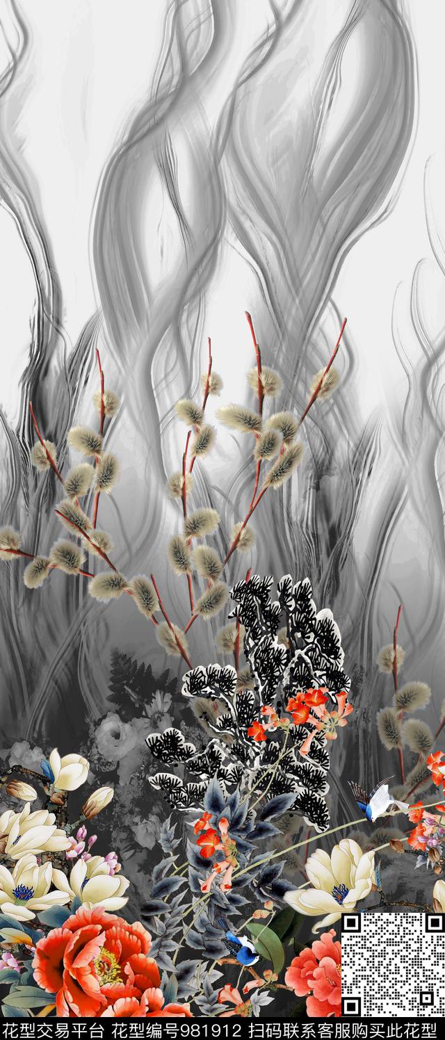 花卉定位花数码印花华亿平台下载（图片编号: 981912） - 瓦栏（Walan）