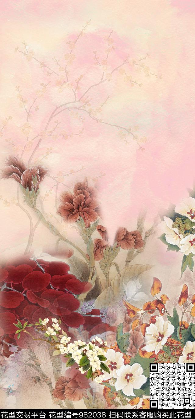 花卉定位花朦胧花卉数码印花华亿平台下载（图片编号: 982038） - 瓦栏（Walan）
