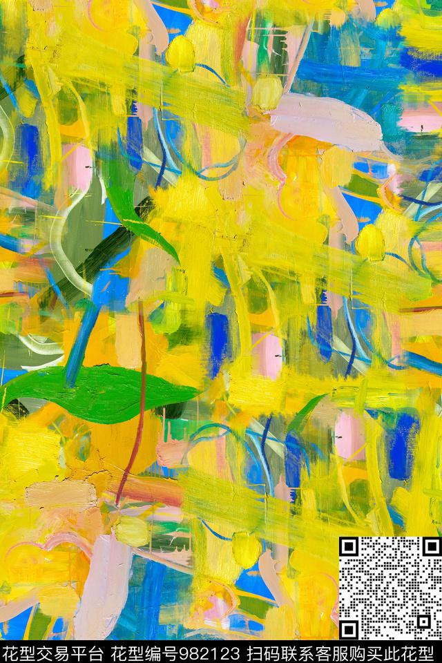 肌理抽象笔触数码印花华亿平台下载（图片编号: 982123） - 瓦栏（Walan）