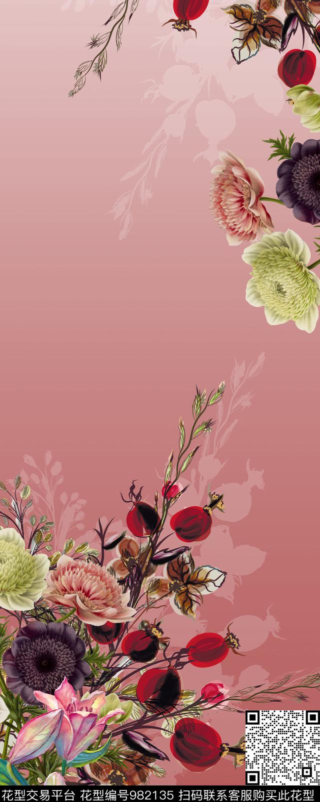 手绘花卉中国风定位花定位花数码印花华亿平台下载（图片编号: 982135） - 瓦栏（Walan）